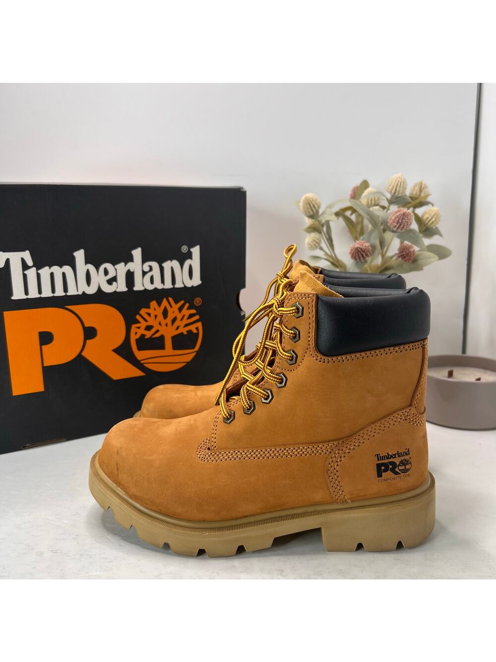 Timberland PRO Sawhorse 6" Composite Safety Toe Boots Wheat Men 6M